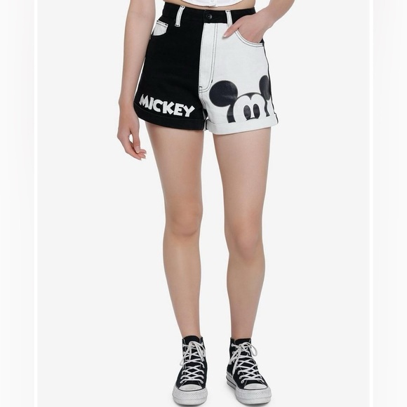 Disney Mickey Mouse color block two tone denim shorts nwt